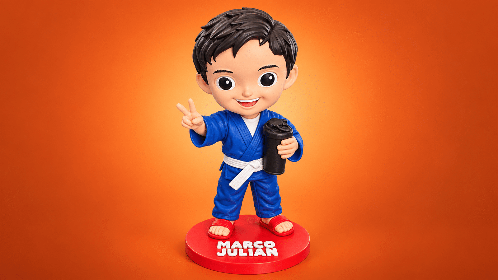 Figura 3D personalizada de un niño con uniforme de artes marciales, regalo impreso en Quito