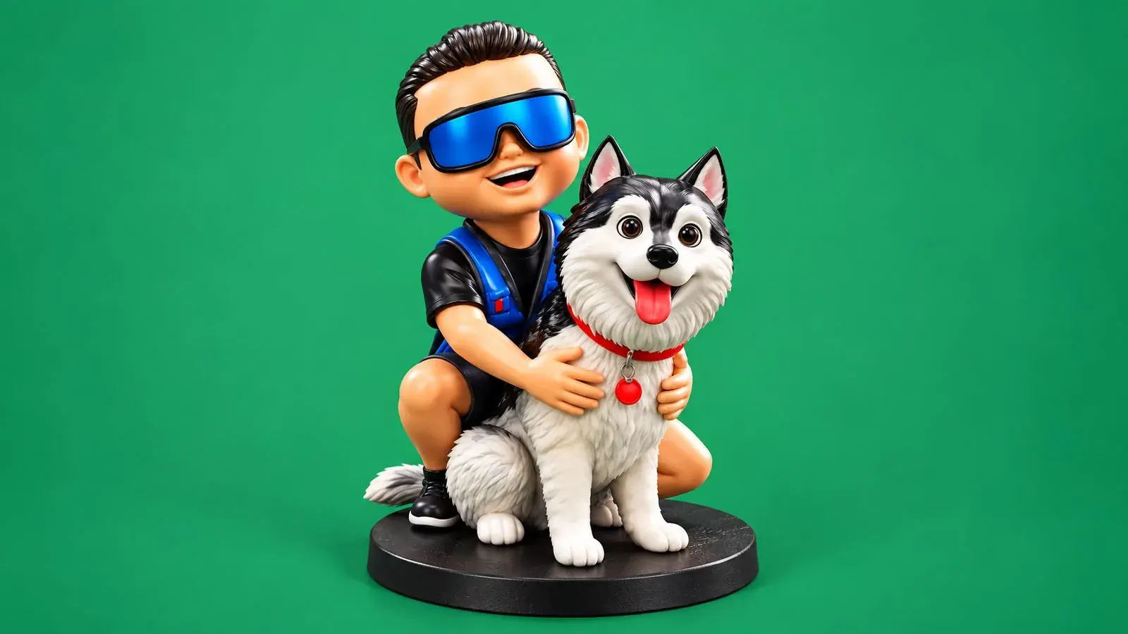 Figura 3D de mascota: perro husky pintado a mano