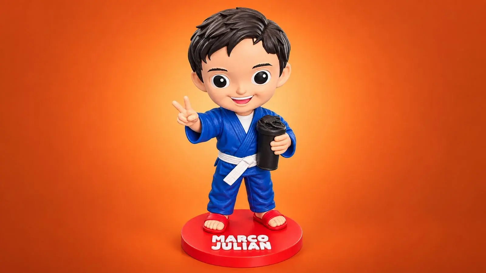Figura 3D de un niño con kimono de artes marciales