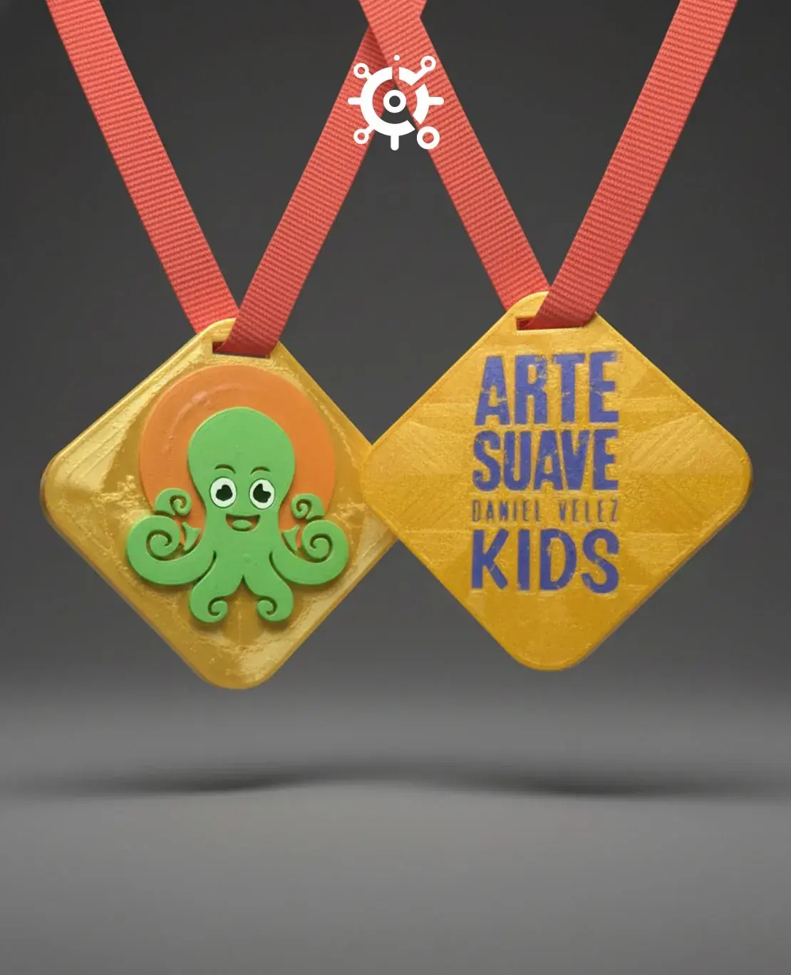 Medalla 3D personalizada dorada de Arte Suave Kids con un pulpo verde